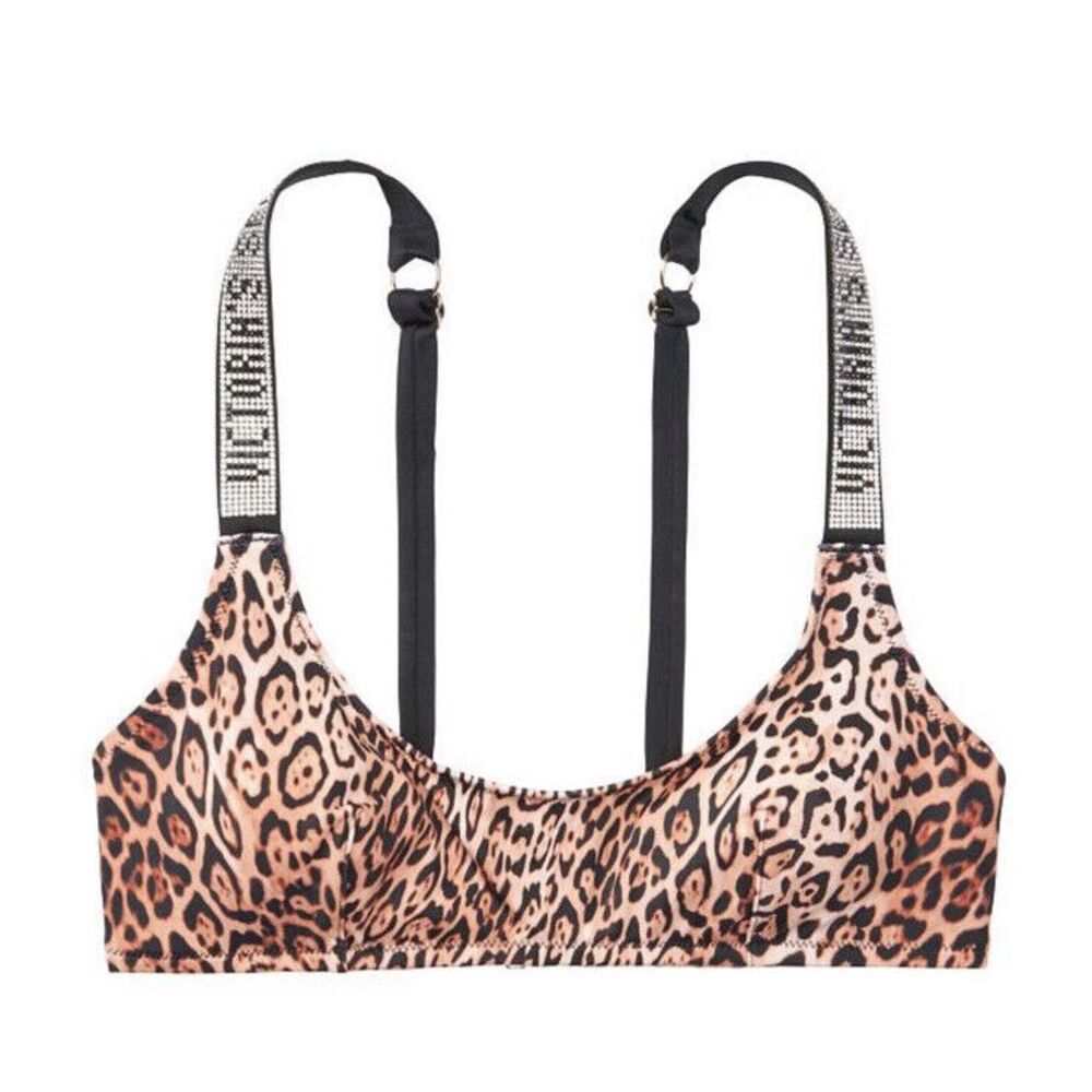 Victoria's Secret Shine Strap Tulum Scoop Bralette‎ Swim Top Sz XS Leopard